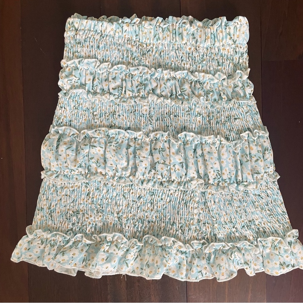 Green Smocked Bubble Mini Skirt